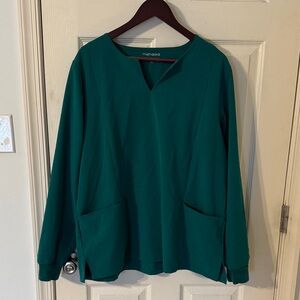 Mandala Scrub Top- Long Sleeve Notch Neck Top Hunter Green- 2XL